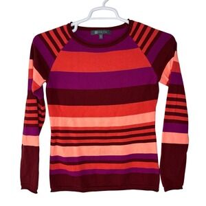 Title Nine Sweater Women's Small Cotton Striped Long Sleeve Orange Purple Ski